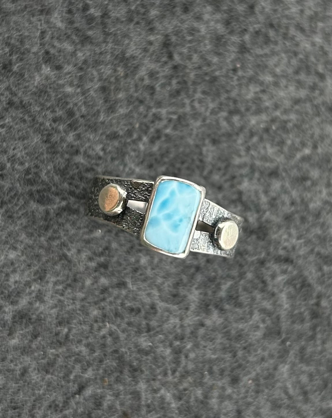 Sterling Silver Textured Wide Ring Band with Larimar