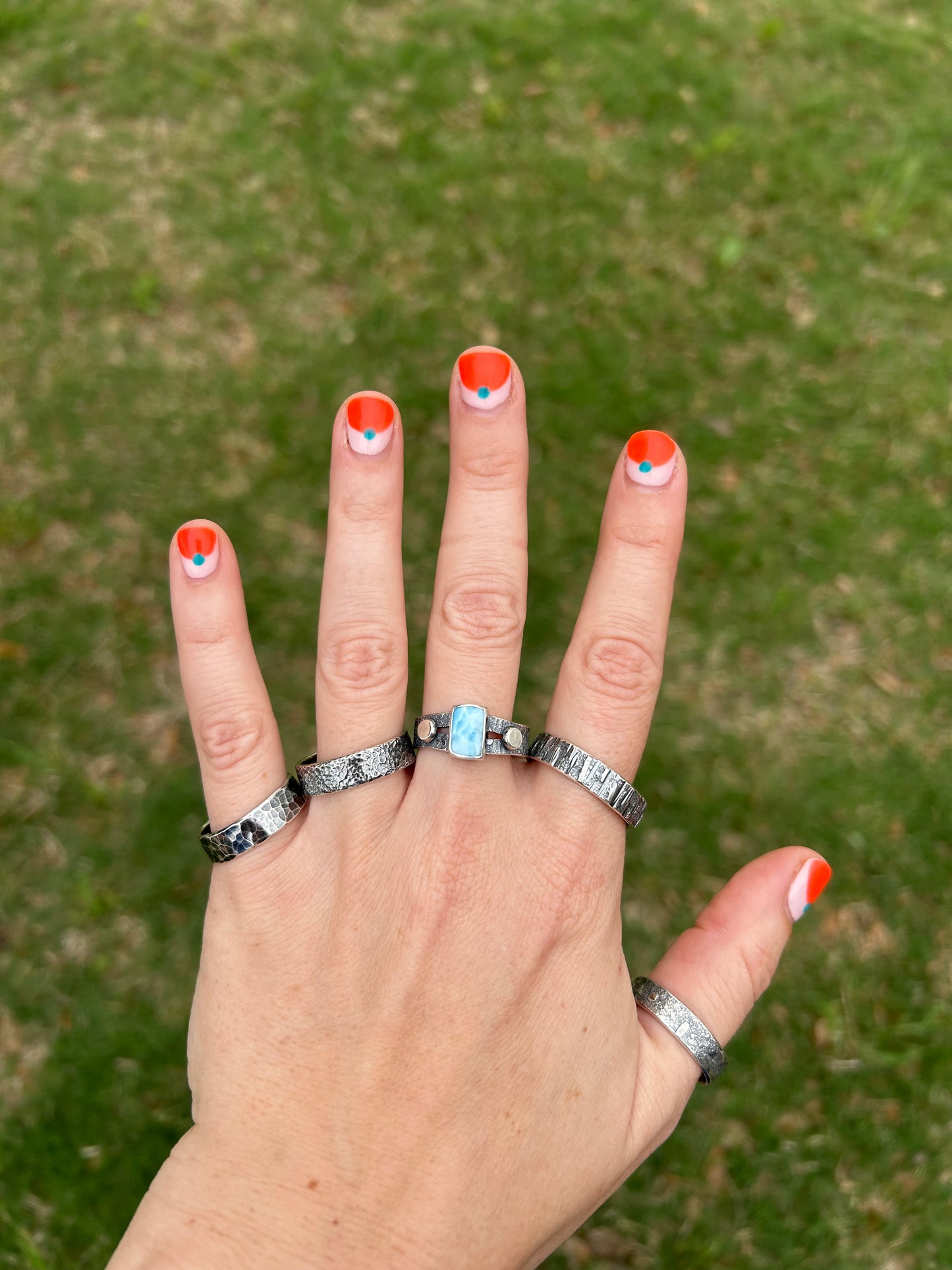Sterling Silver Textured Wide Ring Band with Larimar