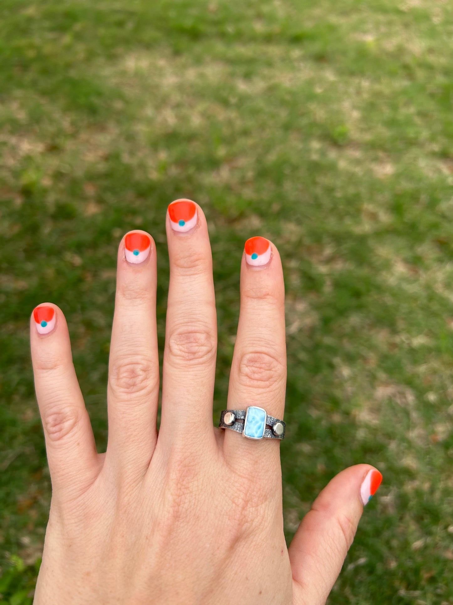 Sterling Silver Textured Wide Ring Band with Larimar