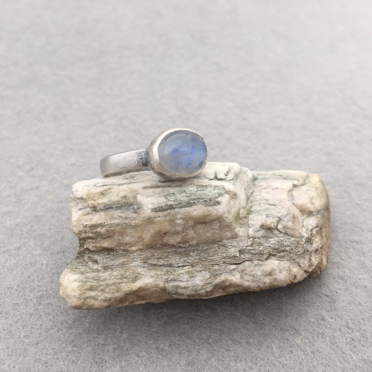 Natural Rainbow Moonstone and Recycled Sterling Silver Ring