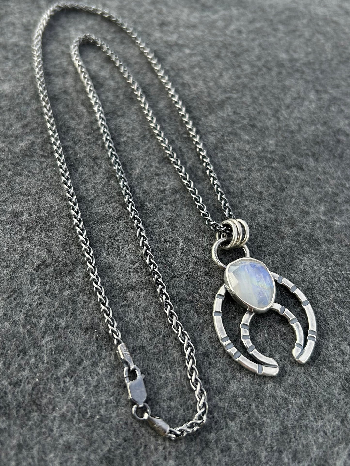 Modern Naja Pendant Necklace with Genuine Rainbow Moonstone