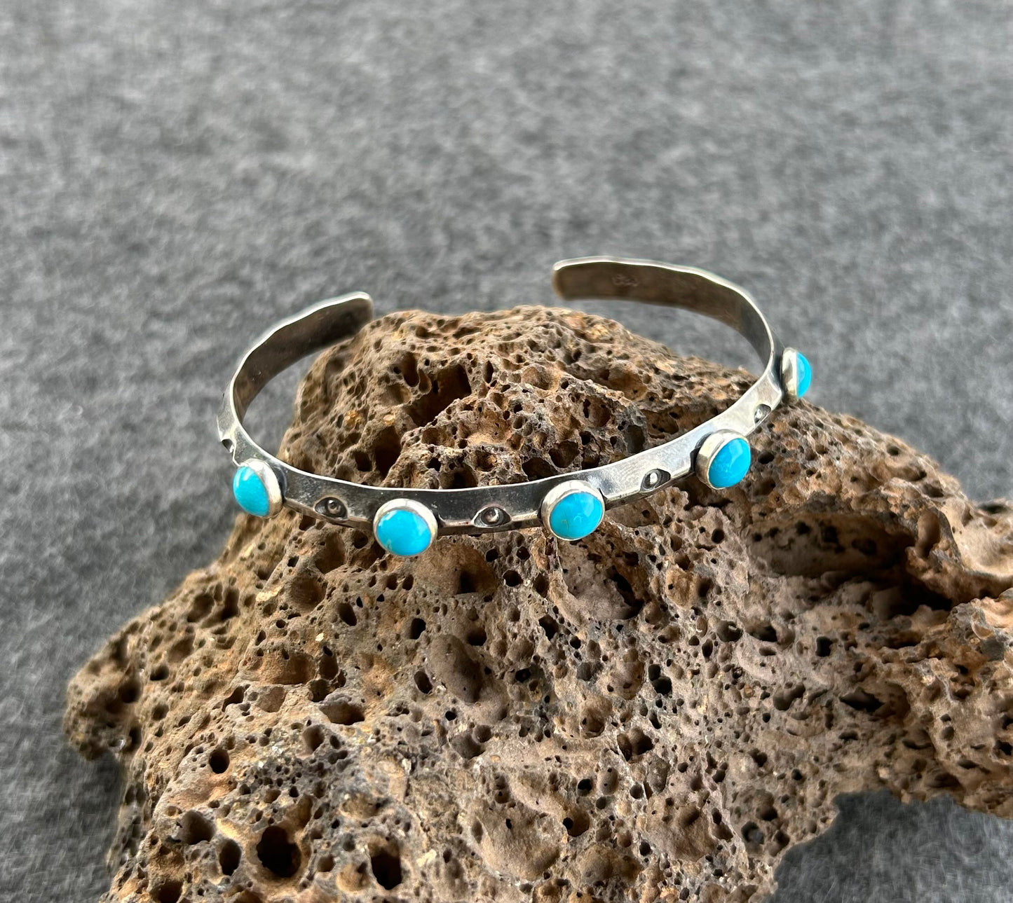 Cuff Bracelet with Stamped Sterling Silver and Genuine Turquoise