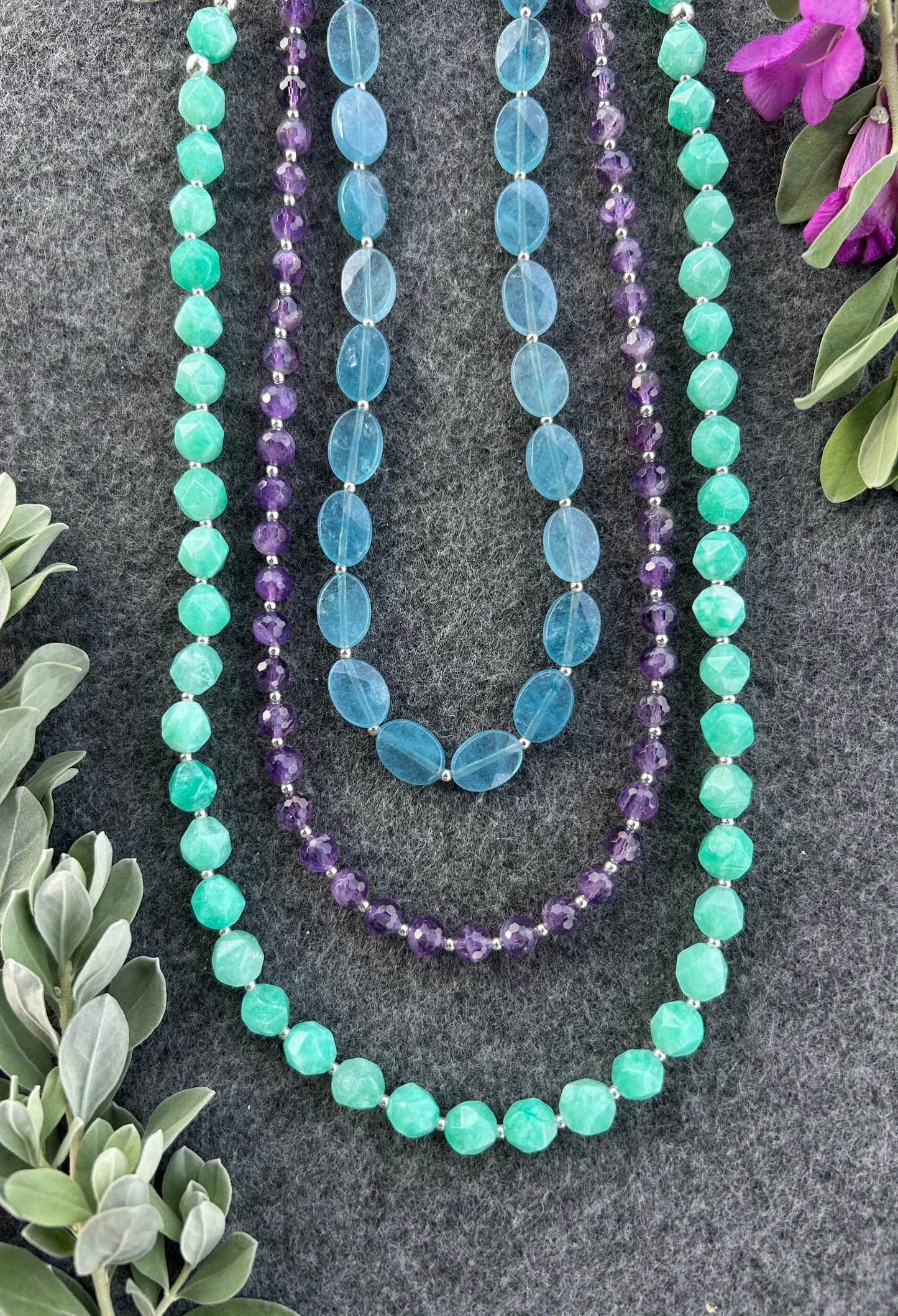 Aqua Quartz Gemstone Necklace with Sterling Silver