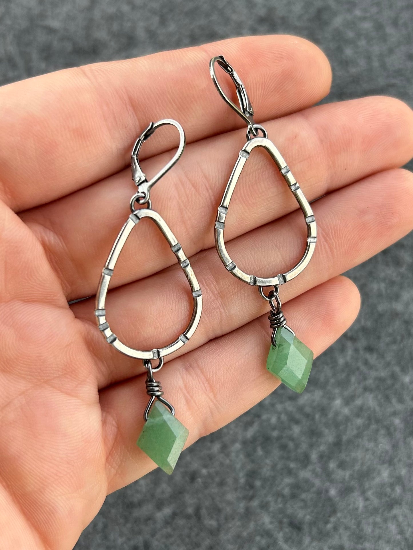 Anvil Hoop Earrings with Stamped Sterling Silver and Aventurine