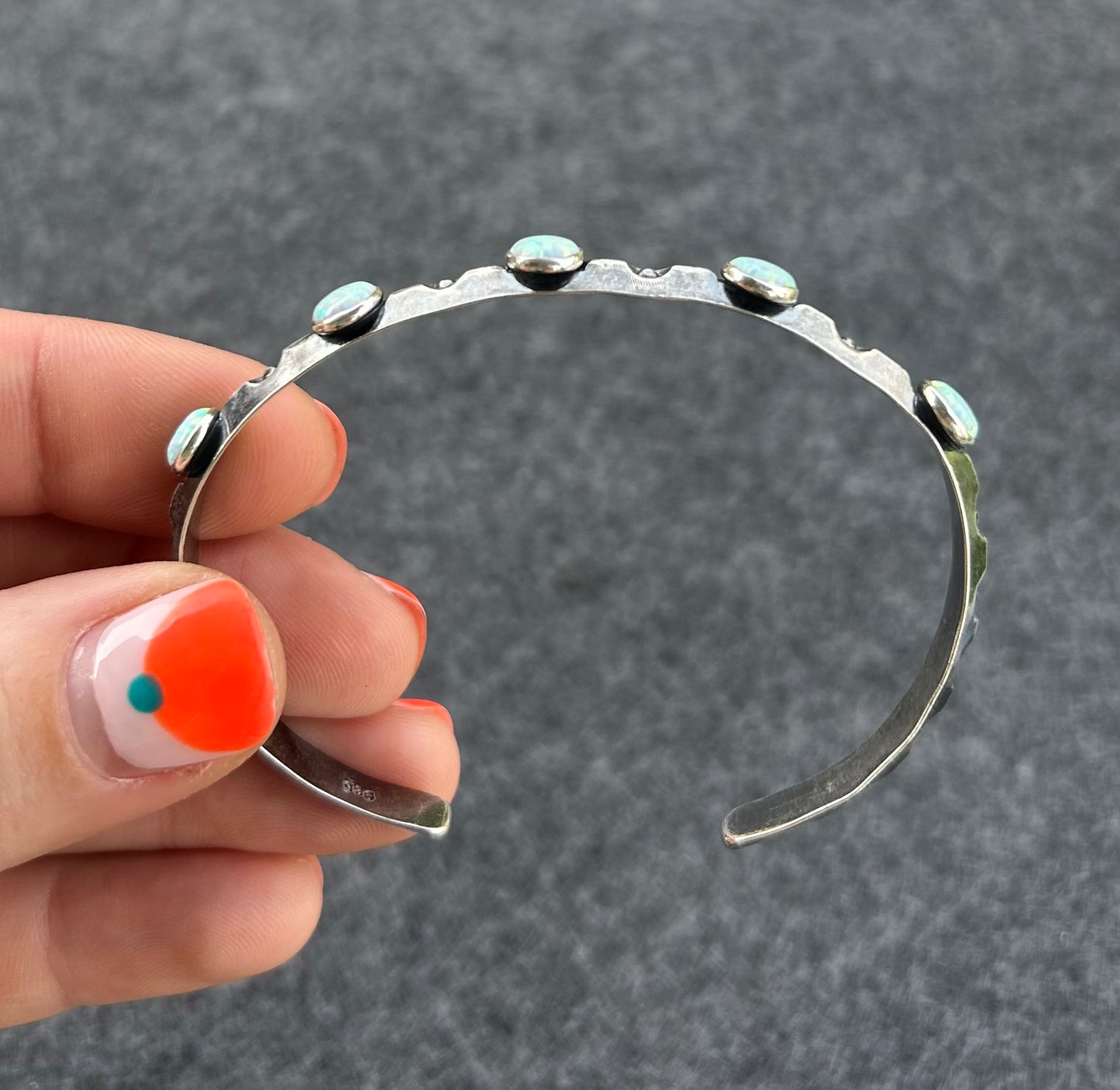 Cuff Bracelet with Stamped Sterling Silver and Opal