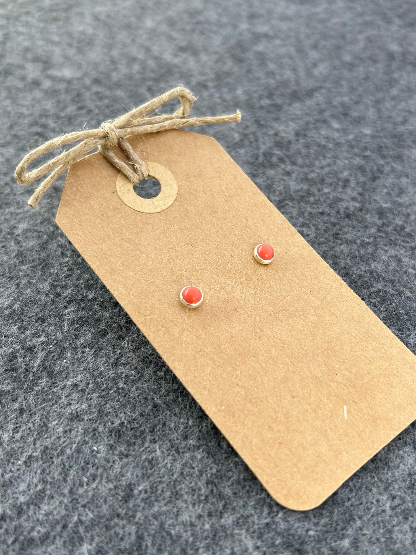 Gemstone Stud Earrings - Coral