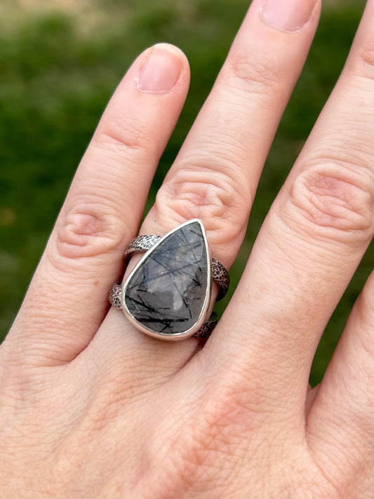 Gemstone Ring with Sterling Silver and Tourmalated Quartz