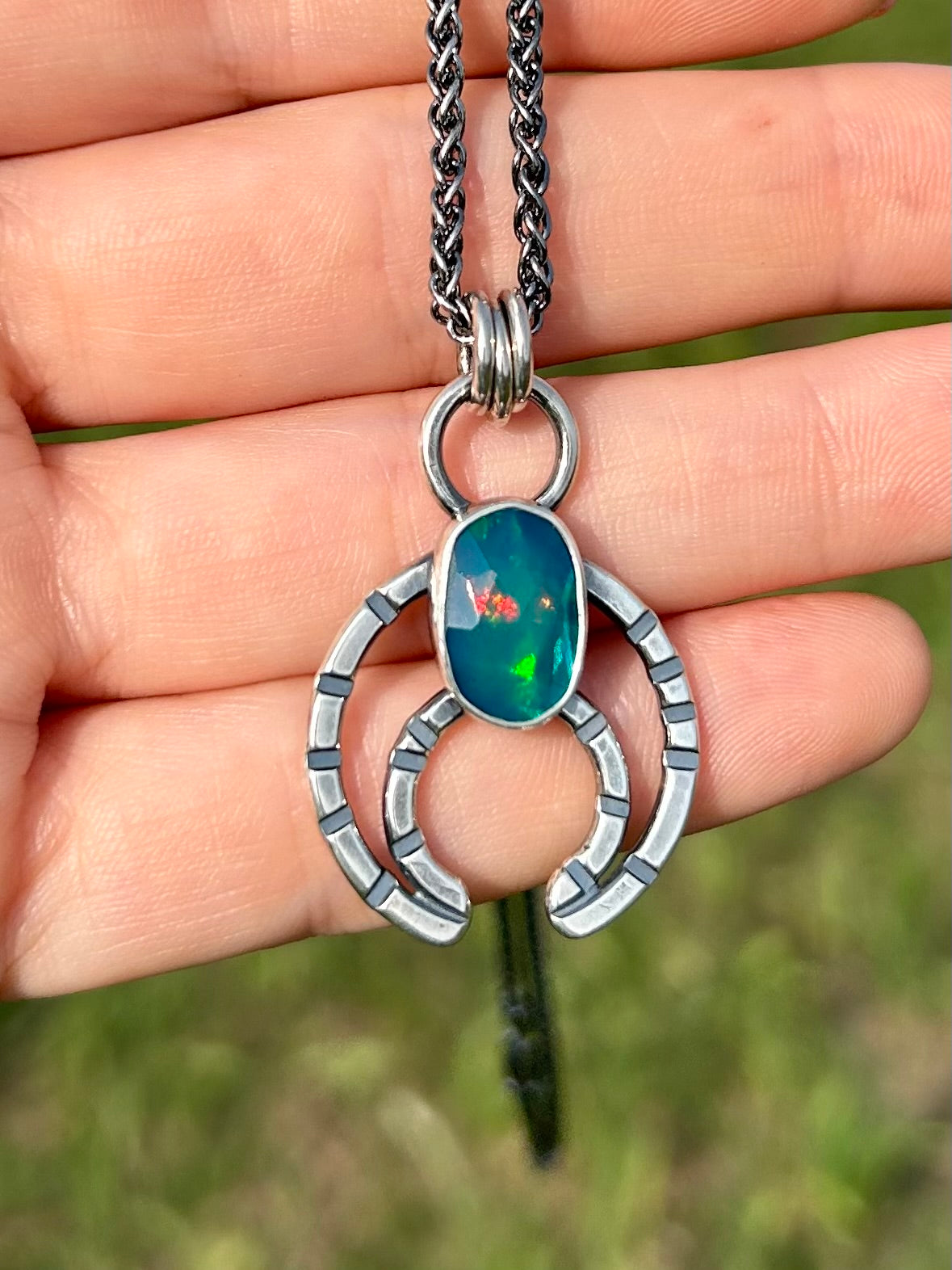 Modern Naja Pendant Necklace with Ethiopian Opal