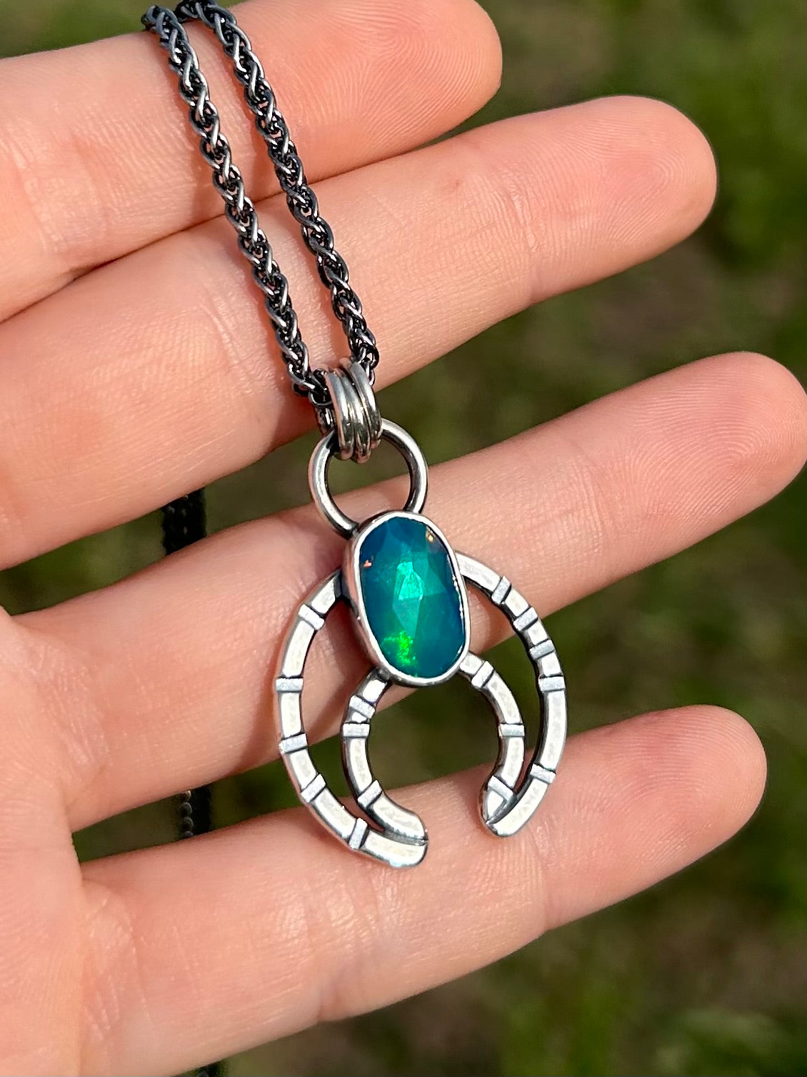 Modern Naja Pendant Necklace with Ethiopian Opal