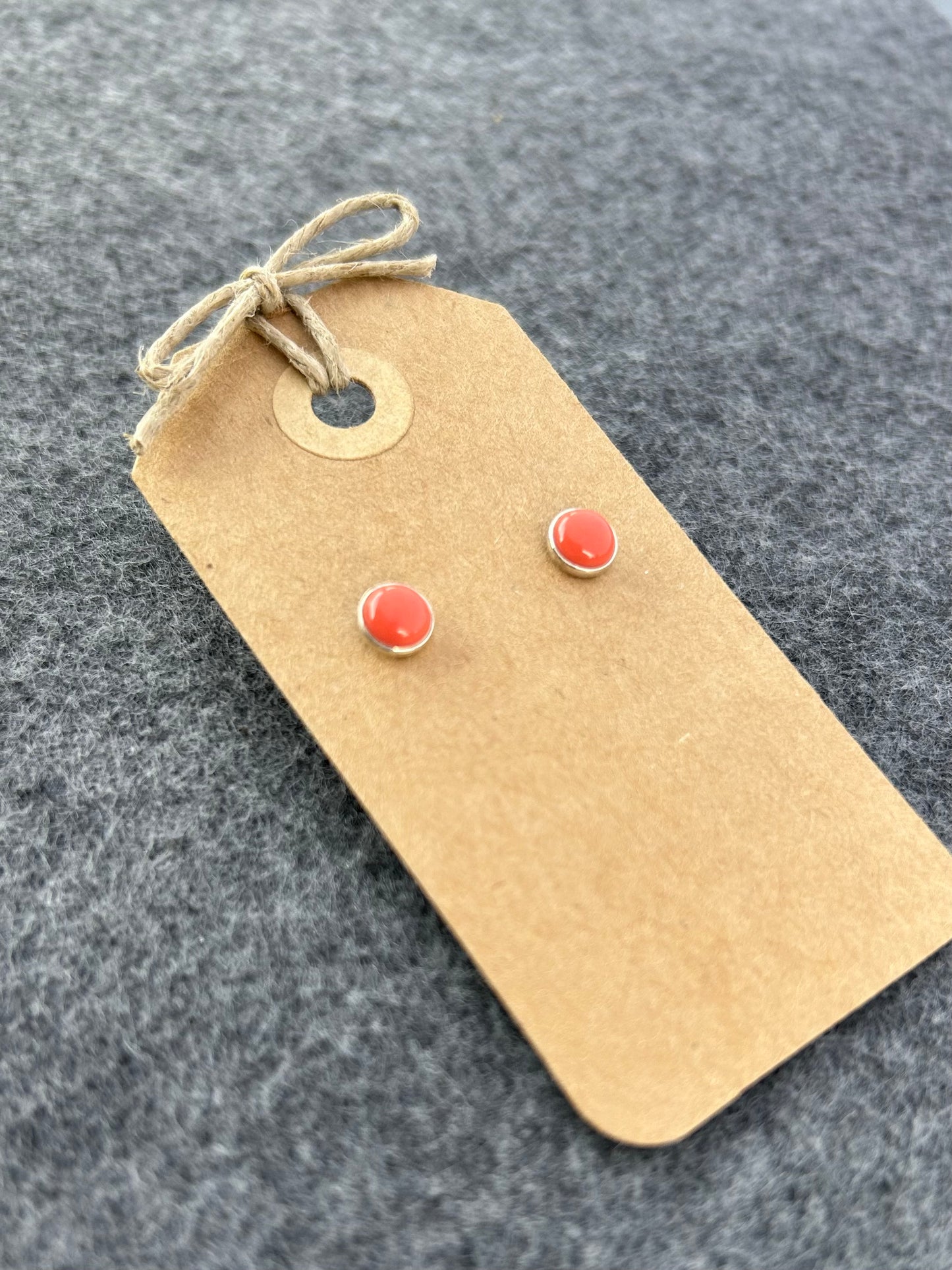 Gemstone Stud Earrings - Coral