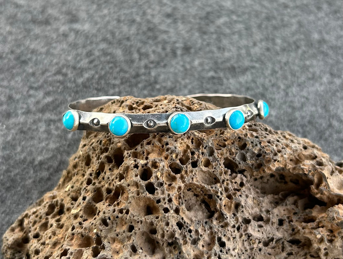 Cuff Bracelet with Stamped Sterling Silver and Genuine Turquoise