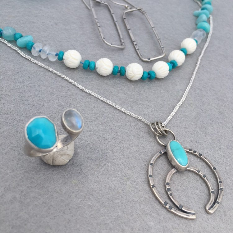 Peruvian Gem Amazonite Necklace with Natural Bone Beads and Sterling Silver Details