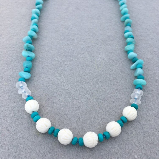 Peruvian Gem Amazonite Necklace with Natural Bone Beads and Sterling Silver Details