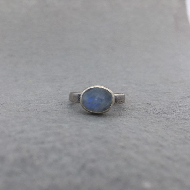 Natural Rainbow Moonstone and Recycled Sterling Silver Ring