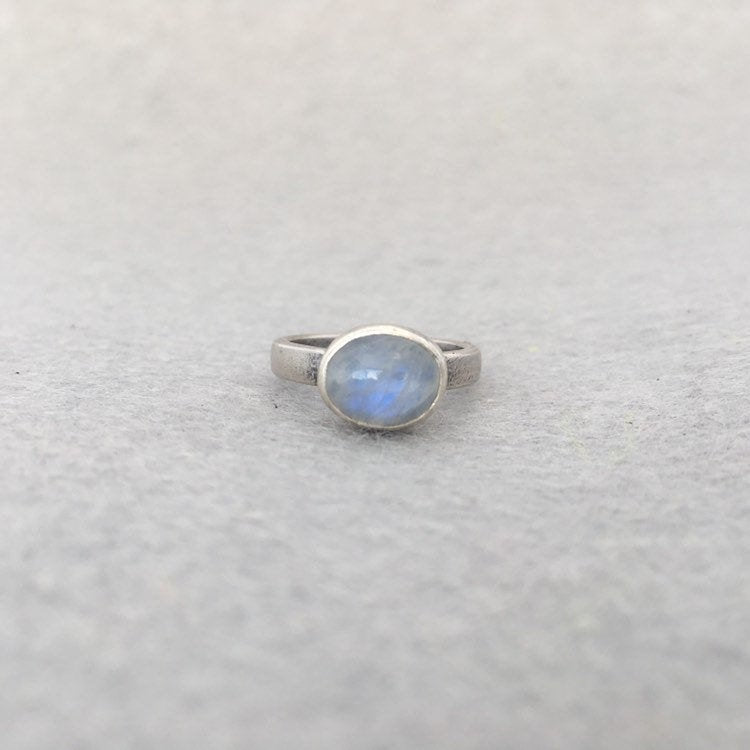 Natural Rainbow Moonstone and Recycled Sterling Silver Ring