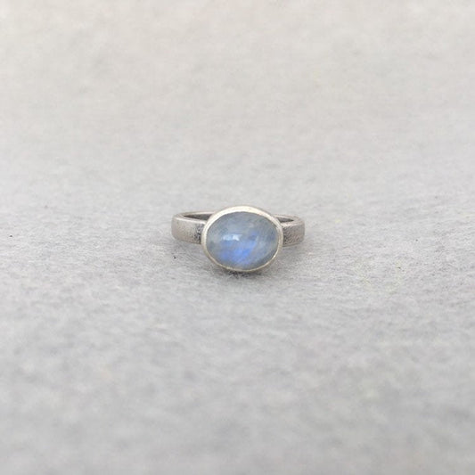 Natural Rainbow Moonstone and Recycled Sterling Silver Ring