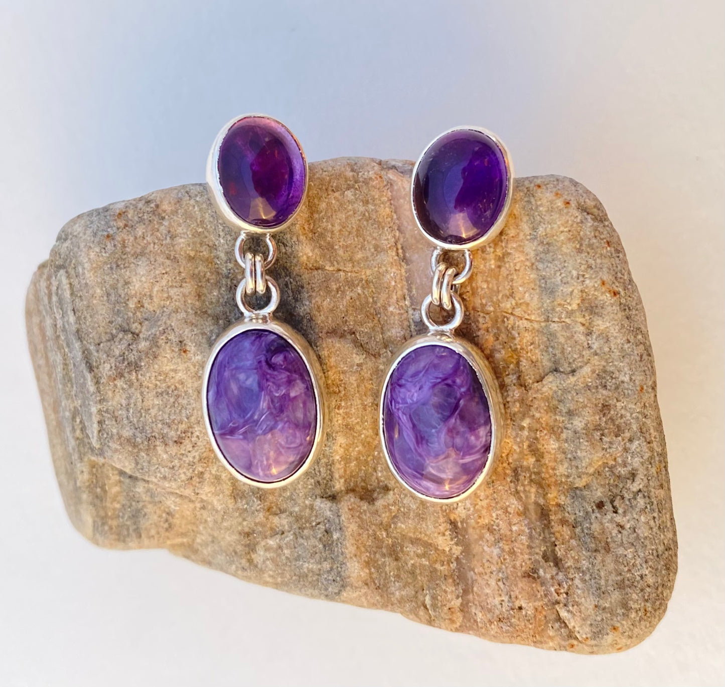 Gemstone Earrings with Amethyst & Charoite